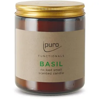 ipuro FUNCTIONALS Basil Duftkerze - Neutralisiert Küchengerüche mit Basilikum Minze & Tomatenblatt Duft - Kerze mit Ätherisches Basilikum Öl für frische Raumluft - Raumduftkerze - Duftkerzen im Glas