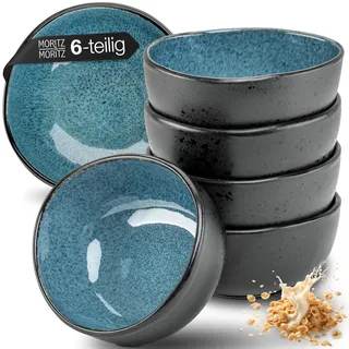 Moritz & Moritz Müslischalen 6er Set Blau - Steingut Bowls ca. 500 ml Füllmenge, einzigartiger Farbverlauf, robust und spülmaschinengeeignet - Serie Organic