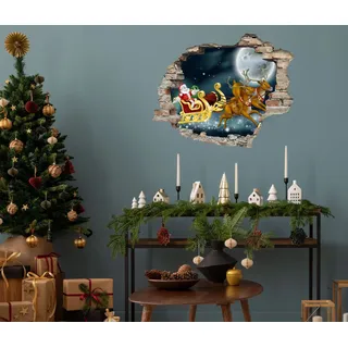 Queence "Weihnachtsmann mit Rudolf", selbstklebender Wandsticker Weihnachten,