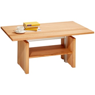 Linea Natura Couchtisch , Buchefarben , Holz, Metall , Kernbuche , massiv , rechteckig , Wange , 65x55-69x110 cm , höhenverstellbar , Wohnzimmer, Wohnzimmertische, Couchtische, Höhenverstellbare Couchtische