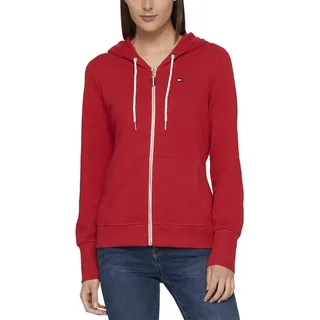 Tommy Hilfiger Damen-Hoodie, mit Reißverschluss, klassisches Sweatshirt mit Kordelzug und Kapuze, Scharlachrot, XXL