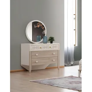 Set Kommode mit Spiegel Schminktisch Konsole Kommoden Holz Modern Schlafzimmer - Beige