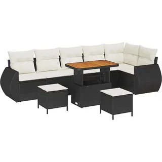 vidaXL Gartensofa-set mit Kissen 9 pcs Schwarz und Creme Poly Rattan - Schwarz