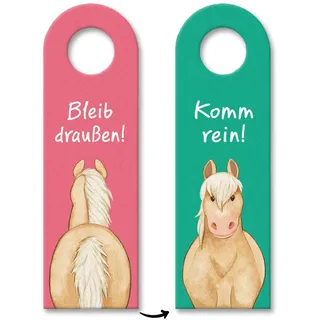 Pferd Türhänger mit Spruch Bleib draußen - Komm rein Pony-Dekor für Mädchen Kinderzimmer Pferdemädchen Kinder Teenager ideal für Haflinger-Liebhaber