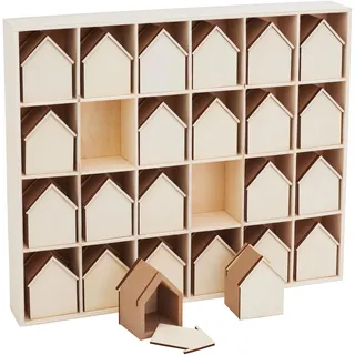 VBS Adventskalender-Häuser, 24 Stück, DIY Bastelset, Weihnachtsdekoration, Adventskalender zum Befüllen, Holzhaus, Geschenk