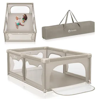 lionelo Willow Laufgitter Baby, ab 0-48 Monaten, große Spielfläche 127cm x 187cm x 68cm, Kinderlaufstall, atmungsaktive Netzseiten, stabil mit Saugnäpfen, 2 Eingänge mit Reißverschluss