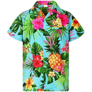 DeaAmyGline Hawaii Hemd Damen Sommer Funky Hawaiibluse Hawaiihemd T Shirt Kurzarm Strandbluse mit Ananas Aufdruck Boho Hemdbluse Lockere Lässig Urlaub Strandhemd Hemden Blusen & Tuniken für Frauen