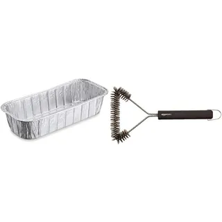 Weber 6498 Alu-Tropfschalen 13x28x6,3 cm, 10 Stück, Einwegschalen, Fettauffangschalen & Amazon Basics - Grillbürste, dreieckig, 30,5 cm
