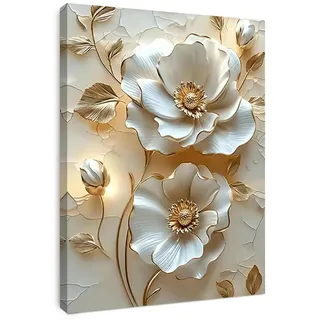 Alptiny Wandbild mit Rahmen 30×40 cm – Elegantes Botanical Print Leinwandbild für Wohnzimmer Schlafzimmer Küche Büro – 3D Effekt Wanddeko mit Rahmen inkl. Haken, Nägel & Magischem Klett