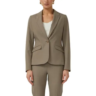 Jackenblazer S.OLIVER BLACK LABEL, Damen, Gr. 44, schwarz beige, Web, Obermaterial: 62% Polyester, 33% Viskose, 5% Elasthan, meliert, unifarben, slim fit hüftbedeckend, tiefer V-Ausschnitt, Blazer Jackenblazer, mit 1-Knopf-Verschluss