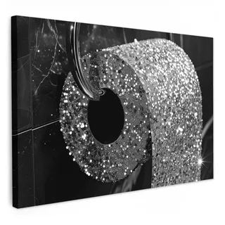 MuchoWow Leinwandbild WC - Toilettenpapier - Schwarz und weiß - Glitter Wanddeko 90x60 cm , Textil , Rechteckig , 90x60 cm , FSC 100% , gerahmt , Bilder & Rahmen, Bilder, Leinwandbilder