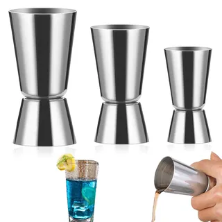 3 Stück Cocktail Messbecher Set, 3 cl/4 cl/5 cl Cl Messbecher Cocktail, Mischbecher, Zubehörverteilung Swing Cocktail, Jigger für Bar und Party, Edelstahl in Silber, Home Bartending