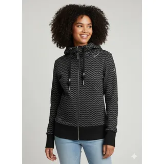 Kapuzensweatjacke RAGWEAR "YODA ZIP ZIG ZAG O", Damen, Gr. XS, schwarz, Sweatware, Obermaterial: 70% Baumwolle, 30% Polyester, bedruckt, gemustert, normal, Rundhals, Rippbündchen, Sweatjacken Kapuzensweatjacke, mit Logostickerei, Topseller