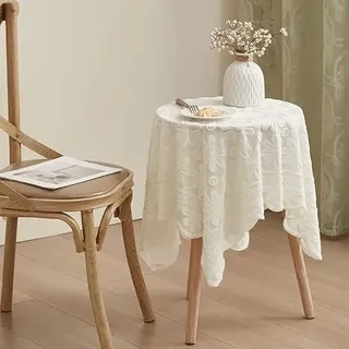 Spitzentischdecke,Weiße Tischdecken im Vintage-Stil,Vintage Blumen Stickerei Spitze Tischdecke,Rund Polyester Baumwolle Tischdecke für Esszimmertisch Geburtstagspartys Hochzeit (Beige,100x100cm)