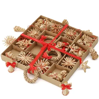SALCAR 56-teiliges Strohsterne Set, Natürlicher Stroh Anhänger für Weihnachtsdekoration, handgemachter natürlicher Schmuck für Christbäume