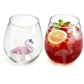 DARENYI 2 Stück Flamingo Weingläser ohne Stiel, 550ml Trinkgläser Wassergläser Cocktailgläser Saftgläser für Frauen Männer, Weinglas Geschenk für Freundin, Schwester, Mütter
