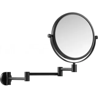 DEUSENFELD K723B - Doppel Wand Kosmetikspiegel, 3-Armig, 7x Vergrößerung + Normalspiegel, Ø20cm, 360° vertikal und horizontal schwenkbar, 44cm ausklappbar, matt schwarz - Schwarz