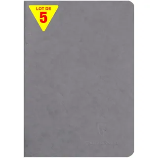 Clairefontaine 733105Cpack - Packung 5 Heft - Notizbuch geheftet, Age Bag, DIN A5 14,8x21 cm, 48 Blatt, blanko, 90g, Grau, 1 Pack