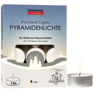 BRUBAKER Pyramiden-Teelichter 12er Pack - Pyramidenlichte aus Paraffin mit Metallhülle - Ideal für Weihnachtspyramiden & Weihnachtsdeko - Lange Brenndauer & Extra Große Flamme