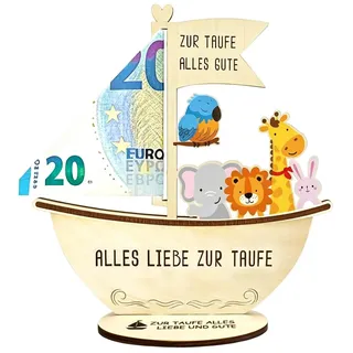 Taufgeschenk Holz Segelboot Geldgeschenk Taufe Geschenk Jungen Mädchen | Liebevolles Holz-Segelboot im Arche-Noah-Stil als kreative Verpackung für Geldgeschenke zur Taufe