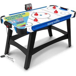 SereneLife Airhockey Tisch mit Luft – Air Hockey Spieltisch ideal als Gamer Tisch – Tischhockey für lustige Tischspiele mit Airhockey Pucks & Schieber – Robuste Air Hockey Tische Kinder & Erwachsene