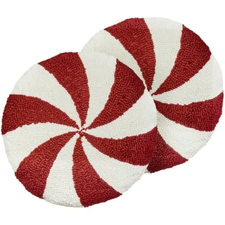 Beliani Dekokissen 2er-Set Weiß 40/40 cm Swirl Candy , Weiß, Rot , Textil , Rund , 40x40 cm , Heimtextilien, Wohntextilien, Kissen, Zierkissen