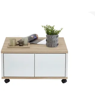 FMD Couchtisch mobil  Eiche/hochglanz weiß 70 x 36 x 70 cm
