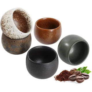 Espressotassen Set 5-teilig, Hochwertige Espresso Tassen aus Steingut, 50 ml Dickwandig Keramik Espressotassen ideal für Espresso,Mokka,Ristretto,Macchiato, Perfekt Geschenk für Frauen Männer