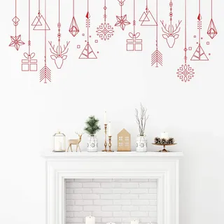 Aufkleber, Weihnachtsgirlande, selbstklebend, Weihnachtsdekoration, Skandinavischer Stil, 40 x 100 cm, Rot