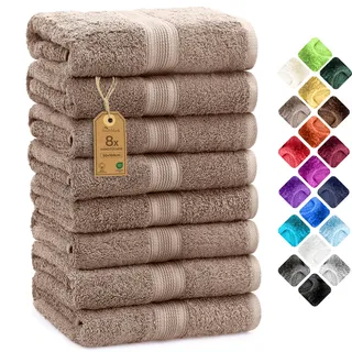 NatureMark 8 Handtücher Set - 100% Baumwolle - Saugfähige und langlebige Handtücher, Größe 50×100 cm, Sand/Beige