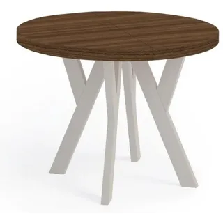 Runder Ausziehbarer Tisch für Esszimmer, PERO, Loft-Stil, Skandinavische, Durchmesser: 100 / 150 cm, Farbe: Franklin Nuss / Kaschmir - Dunkelbraun