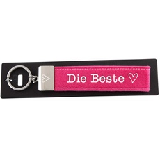 Depesche 4298-001 Schlaufen-Schlüsselanhänger aus Filz, mit graviertem Metallabschluss und kultigem Aufdruck, Die Beste, rosa, ca. 17 x 3 x 1 cm