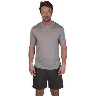 Light & Shade LSSET032 Herren T-Shirt mit Rundhalsausschnitt und kurzes Pyjama-Set, Hellgrau meliert, L