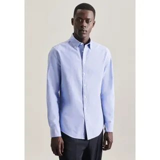 Seidensticker Slim Slim Langarm Button-Down-Kragen Uni blau