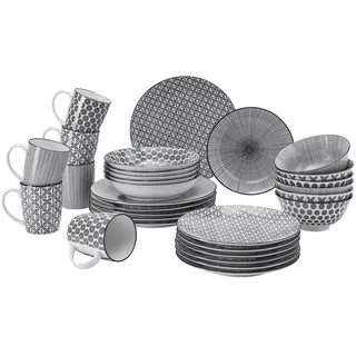 Ritzenhoff Breker Kombiservice , Schwarz, Weiß , Keramik , 30-teilig , Abstraktes , 350 ml , Lfgb , Geschirr, Geschirrsets, Kombiservice