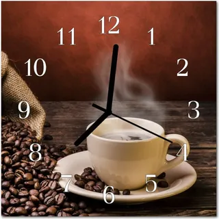 Glasuhr Wanduhr Küchenuhr Echt-Glas 30x30 cm Kaffee braun - Braun