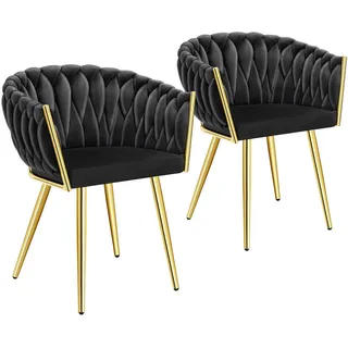 Tectake Esszimmerstuhl Astano Samt schwarz/gold