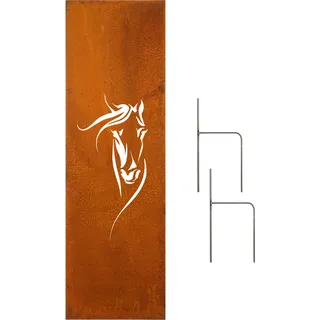 Edelrost Garten Sichtschutz Wand Rost Pferdekopf Metall 160x50 cm Stellwand Sichtschutz Edelrost Wand Metallwand Pferd Sichtschutzwand Gartendeko - Bronze
