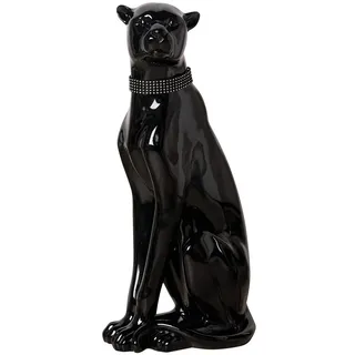 Casablanca by Gilde Casablanca Poly Deko Figur Panther - sitzend - Höhe 60 cm - Skulptur schwarz - glänzend mit Diamanthalsband