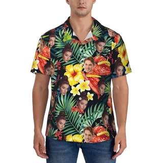 SJZUISL Personalisiert Hawaii Hemd Männer mit Gesicht, Lustige Hawaiihemden für Männer, personalisiertes tropisches Button-Down-Hemd für Männer mit Gesichtsbild für Freund, Ehemann, Vater