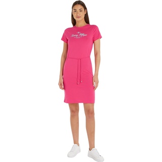 Tommy Hilfiger Damen T-Shirt Kleid Regular-Fit Knielang, Rosa (Bright Cerise Pink), M