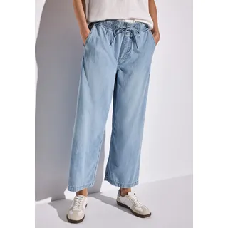 Weite Jeans STREET ONE, Damen, Gr. 27, Länge 26, blau (light blau clean), Denim/Jeans, Obermaterial: 50% Baumwolle, 50% Lyocell, unifarben, lang, Jeans Weite Jeans, mit elastischem Bund und Tunnelzug