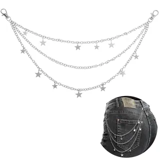 Vintage Hosenkette Kettengürtel, Abeillo Stern Taillenkette, Damen Gürtel, 3-Lagige Taschenketten, Y2k Accessoires für Jeans Hosen Kleid Geschenk