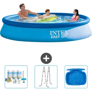 Intex runder aufblasbarer Easy-Set-Pool – 366 x 76 cm – Blau – im Lieferumfang enthalten Wartungspaket - Leiter - Fußbad - Blau