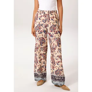 Schlupfhose ANISTON CASUAL, Damen, Gr. 36, N-Gr, bunt (hellbeige, marine, bordeaux, sand, hellblau, grau, hellbraun), Web, Obermaterial: 100% Viskose, Paisley, bedruckt, gemustert, weit bodenlang, Hosen Schlupfhose, mit trendigem Paisley-Druck und Bordüre am Saum, Topseller