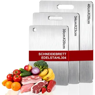 3PCS Schneidebrett Titan, Edelstahl Titanium Cutting Board, BPA-frei & Doppelseitiges, Multifunktional Edelstahl Schneidebrett, für Fleisch, Brot, Gemüse und Obst, Spülmaschinenfest(S+M+L)