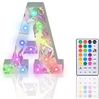 Buchstaben Lichter, LED Alphabet Lampe 18 Color Changing LED Buchstabe Licht Beleuchtete Buchstaben Nachtlichter mit Fernbedienung für Mädchen Geschenke Geburtstag Bar Hochzeit Party Weihnachten - A