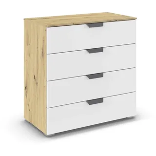 Rauch Möbel Aditio, Kommode für Schlafzimmer, Wohnzimmer, Kinderzimmer, Flur, 4 Schubladen, Soft-Close-Funktion, Sideboard im modernen Look, Farbe Weiß/Eiche Artisan, Holz, Breite 80 cm