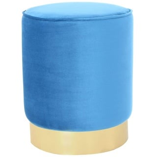 Samthocker Samt Pouf Hocker Gold Metallfuß Messing Sitzhocker Blau Blue