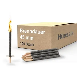 Hussala Diamond Wachsfackeln für draußen [100 Stück bis zu 45 min] mit langen Holzstab und Tropschutz - Premium Gartenfackel aus Diamond Wachs - Fackeln für Fackelwanderung